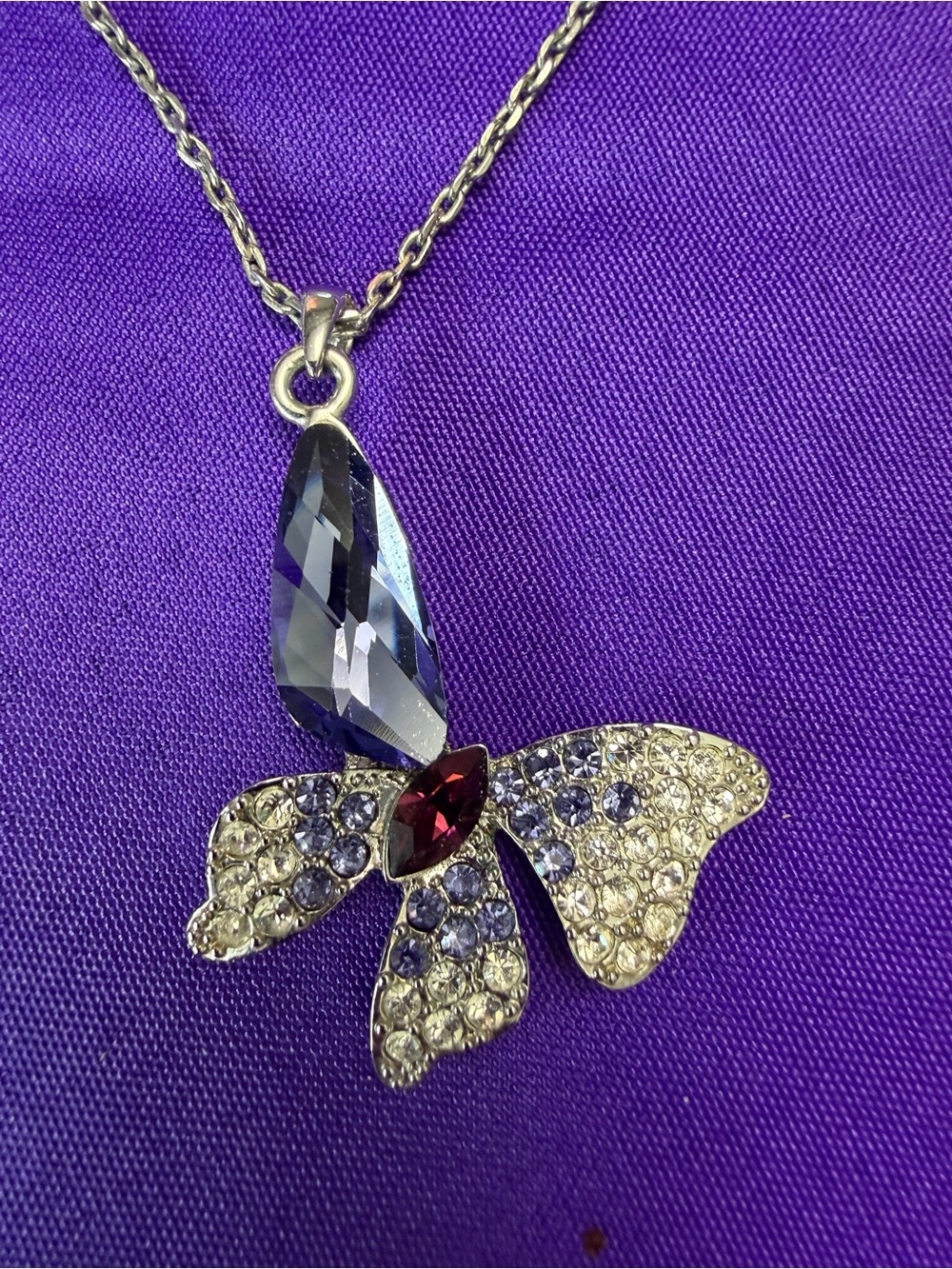 Park Lane Crystal Butterfly Pendant Necklace Silver Tone NWT